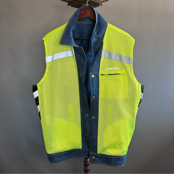 Nwot Lawless Missing Link Biker Moto Denim Safety Reversible Vest Men's Size 2XL - Picture 10 of 15